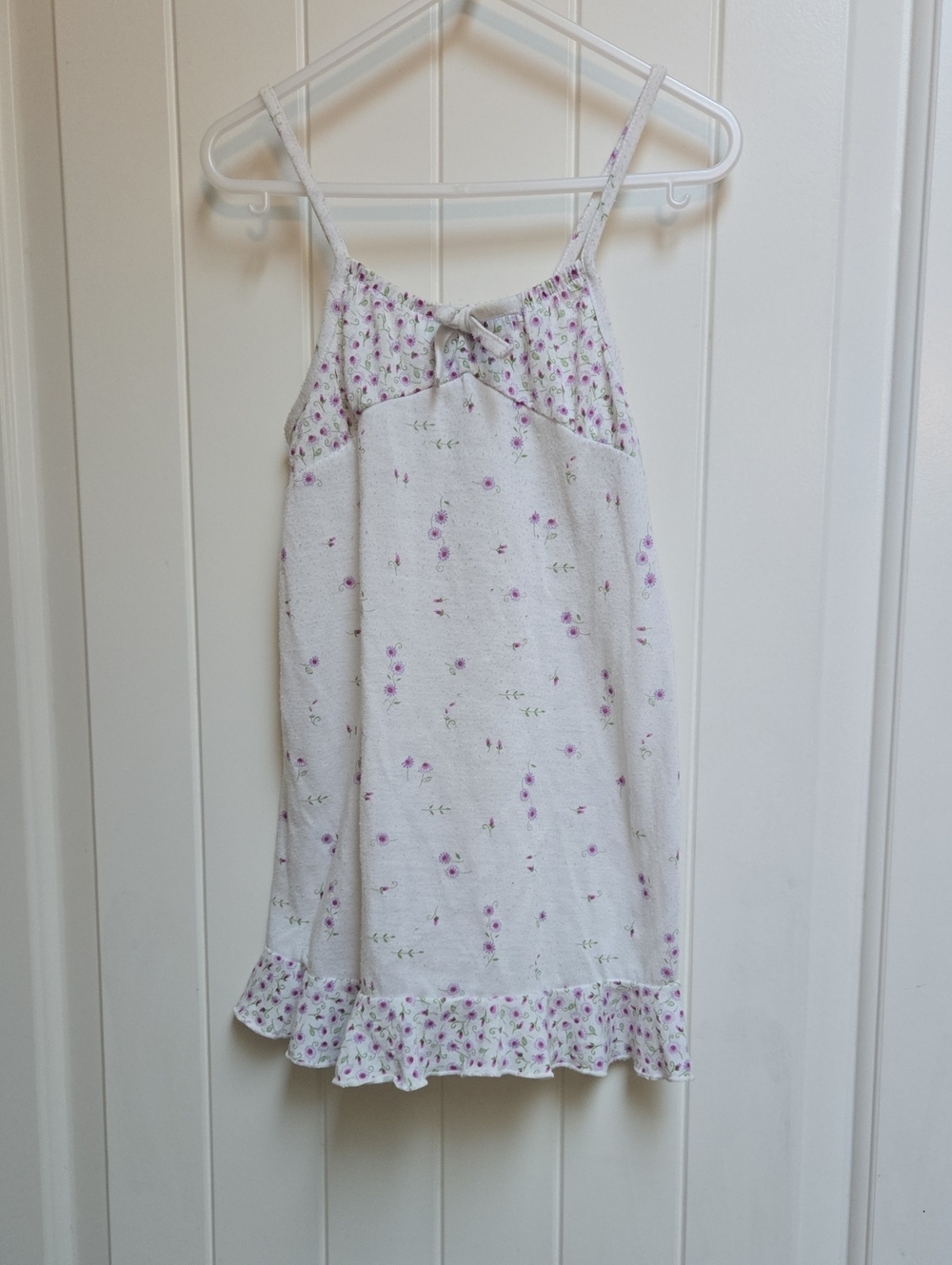Cherokee White Dress with Purple Floral Print and Ruffle Trim Kids Size 2/3 Year